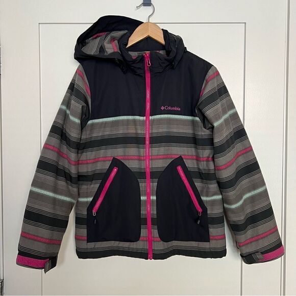 Columbia Girls Ski Jacket Winter Coat Large Omni-Heat Hooded Gray Activewear - Picture 1 of 13
